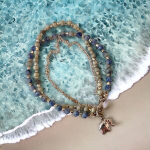 Beaded Elephant Charm Bracelet Multi‎ Strand Blues Silver Tone Dainty Good Luck.